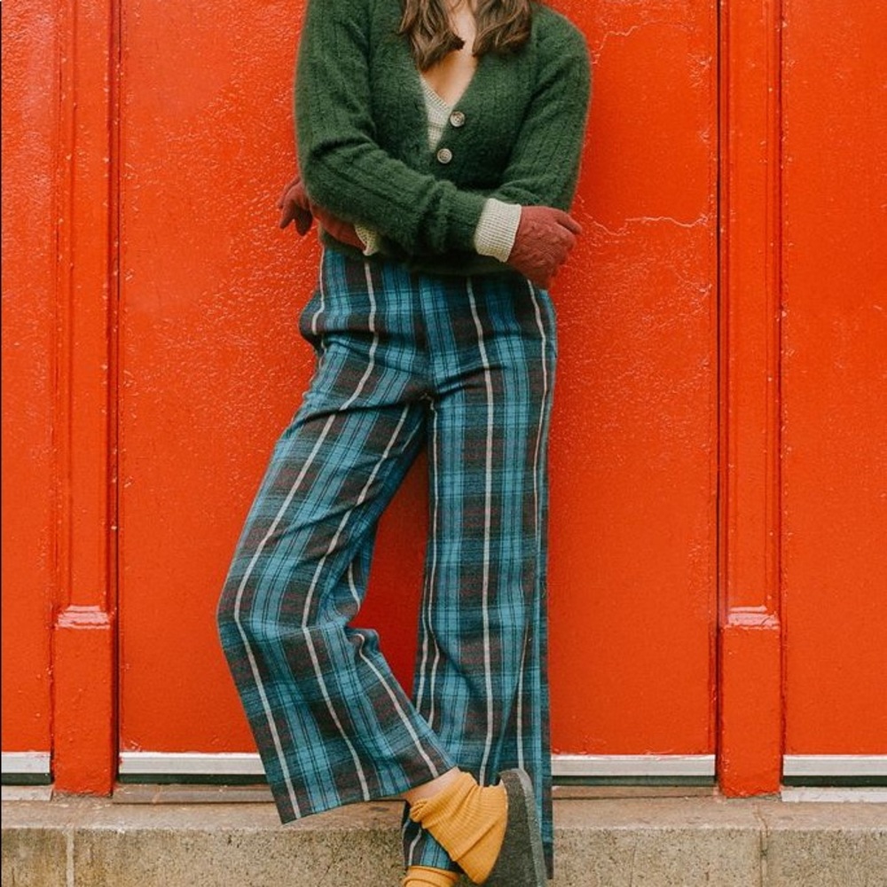 Abby Plaid Brushed Wool Trouser Pant